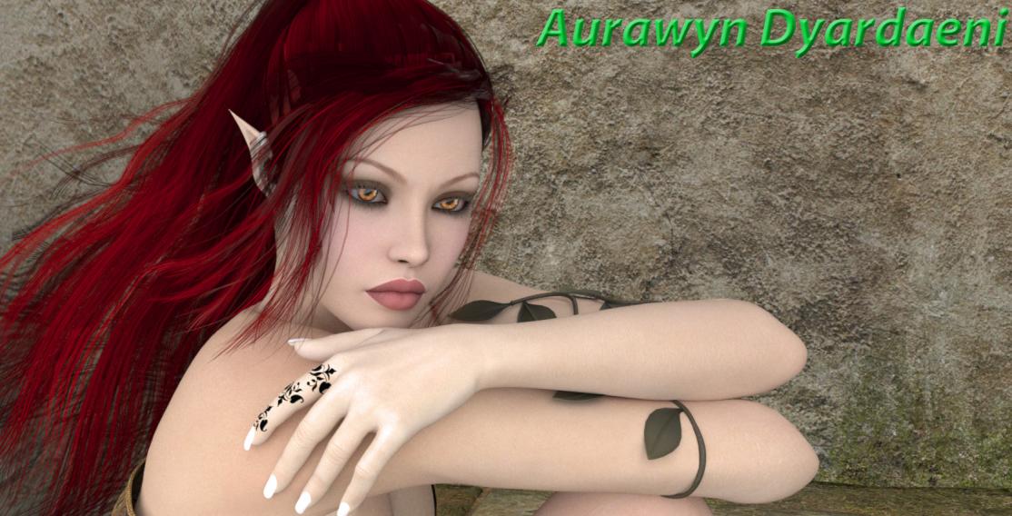 Aurawyn. Corrected version. Removed the ring. Put the tattoo on the correct finger. Removed the choker because I didn't like the way it seemed to cut off her neck. Made the hair fuller but I still am thinking the color needs tweaking but that'll have to wait until I have more time. Spelled the name right!