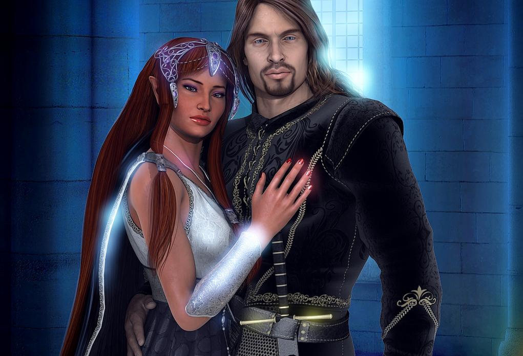 You see High Lady Evialla Violetskye the Witch and her husband, Geijon Khyree the Defender of Wehnimer's Landing.