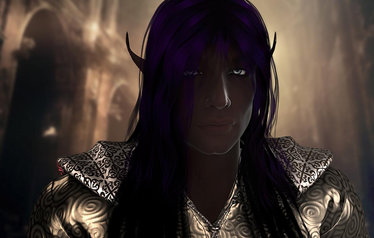 You see Dayko Mansono Faendryl the Disciple of the Lich. He appears to be a Dark Elf. He is moderately tall and appears to be full grown. He has squinty ash grey eyes and flawless ebon-hued skin. He has very long, smooth violet-tinted black hair with face-framing bangs.