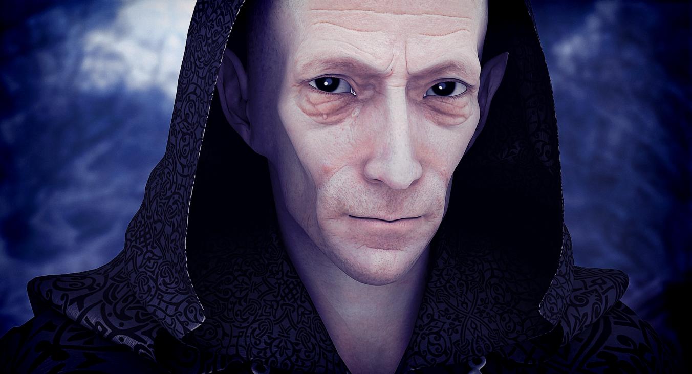 You see Lord Isthair the Mystic. He appears to be a Dhe'nar Dark Elf. He is tall and appears to be ancient. He has heavy-lidded glaes black eyes and waxen-looking, pale skin. He has a bald head. He has a gaunt, severely angled face, a small nose and sunken cheeks.