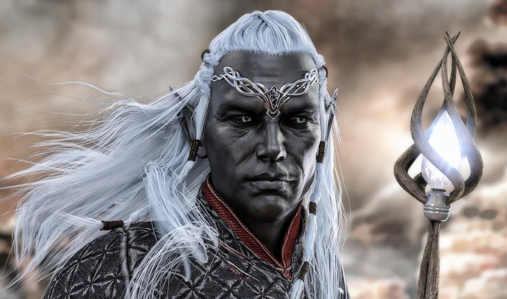 You see Master Fromer Gmaker Faendryl the Elder. He appears to be a Dark Elf. He is tall in stature. He appears to be venerable. He has crimson-rimmed frost opal blue eyes and flawless ebon-hued skin. He has shoulder length, silky argent-white hair drawn back from his face and bound in place by an opalescent silvery vaalin diadem set with a shard of pale grey shadowglass. He has an angular face, a straight-edged nose and narrow, delicately pointed ears.