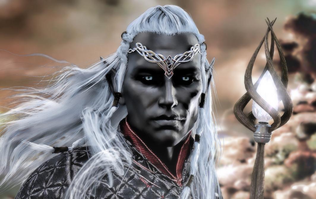 You see Master Fromer Gmaker Faendryl the Elder. He appears to be a Dark Elf. He is tall in stature. He appears to be venerable. He has crimson-rimmed frost opal blue eyes and flawless ebon-hued skin. He has shoulder length, silky argent-white hair drawn back from his face and bound in place by an opalescent silvery vaalin diadem set with a shard of pale grey shadowglass. He has an angular face, a straight-edged nose and narrow, delicately pointed ears.