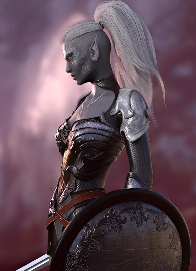 You see Sarissa Noira the Palestra. She appears to be a Faendryl Dark Elf. She is very tall. She appears to be of a tender age. She has argent-haloed indigo eyes and flawless ebon-hued skin. She has long, side-shaved pale silver hair pulled away from her face in a complicated plait and looped loosely around her neck to trail down to the small of her back. She has a slightly off-set nose and a pair of sharply defined high cheekbones that lend her a classically elegant and strikingly distinctive profile.